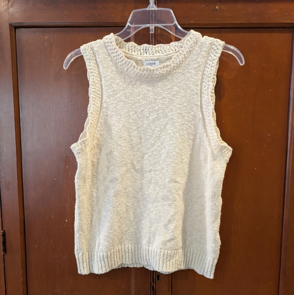 J.Crew Knit Cream Sweater Vest With Scalloped Edges